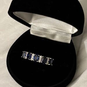 Cz with sapphire stones .925 sterling silver ring new